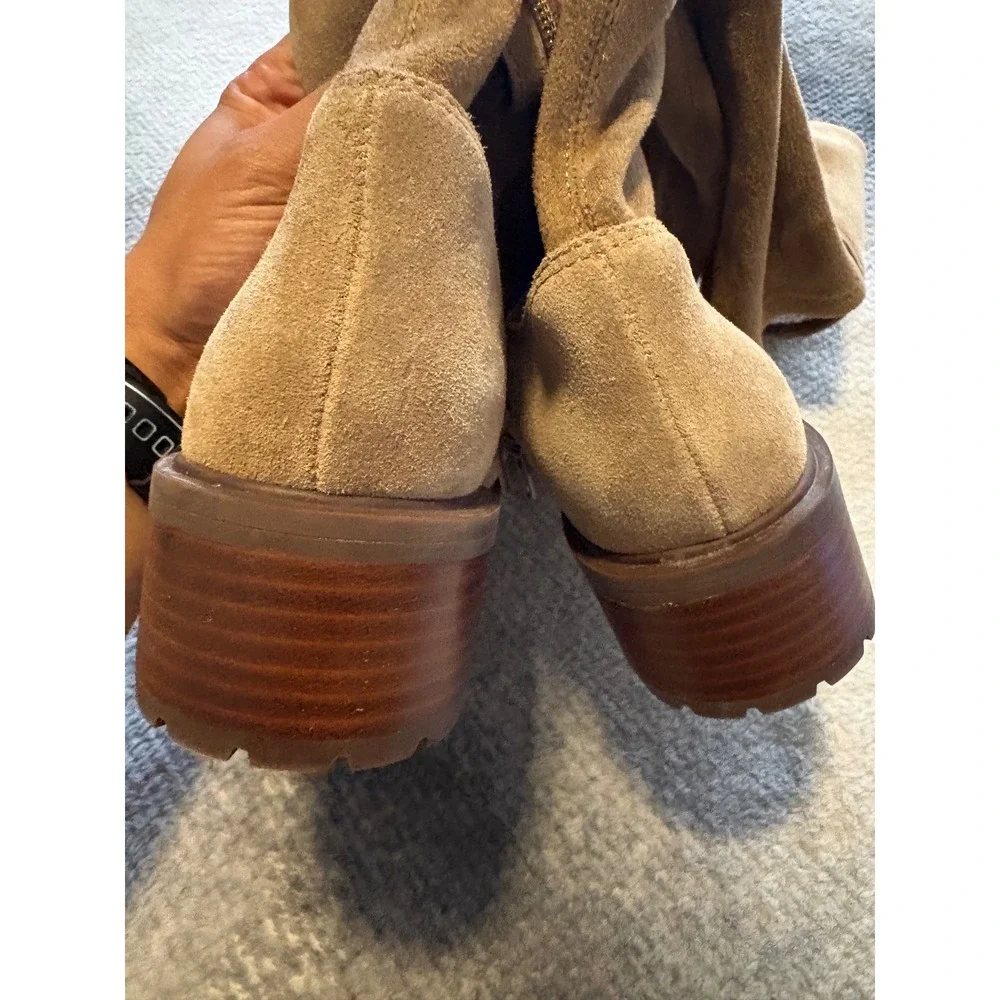 Sole Society Tan Suede Over The Knee Lug Sole Block Heel Boots Womens 7 NWOT